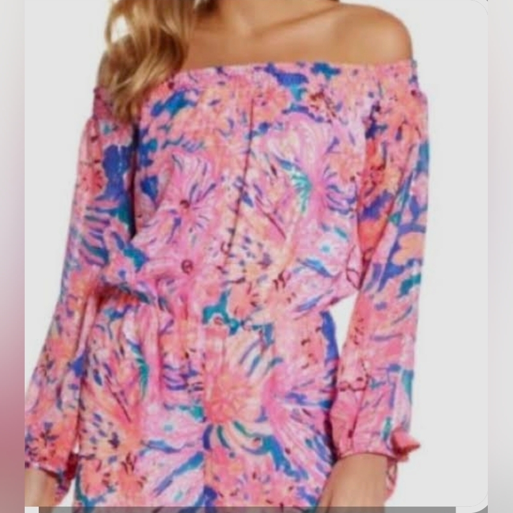 Lilly Pulitzer Myri Silk Romper In Swirling Sea Dream Print, Size Medium